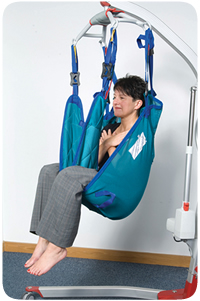 Patient sitting in a hoist